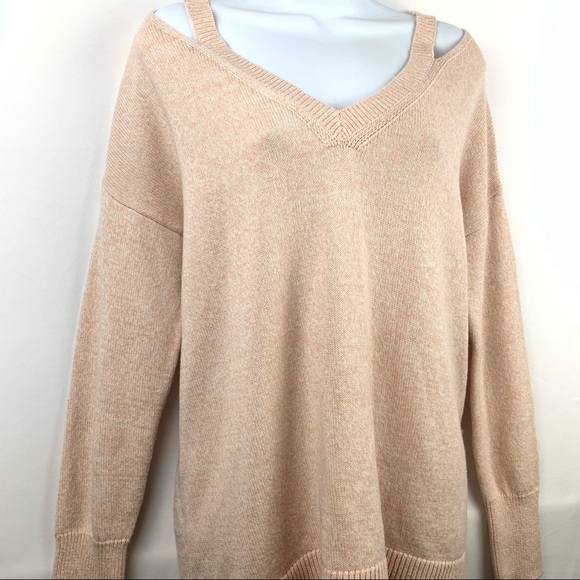 Loft Cold Shoulder Sweater Light Pink V Neck - Picture 3 of 12